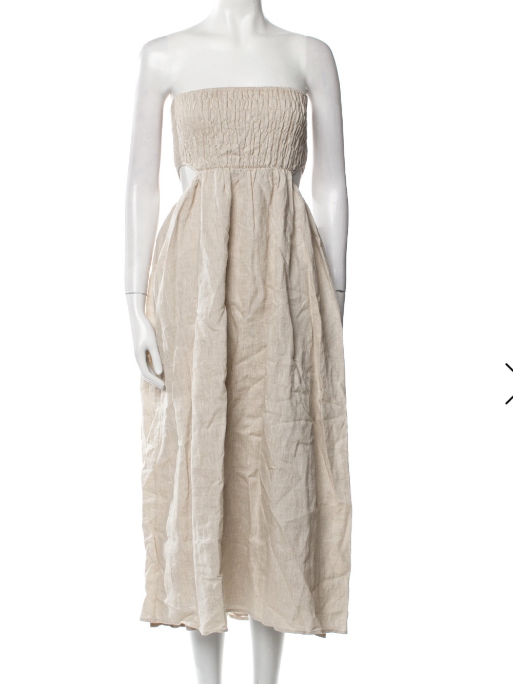 DISSH Beige Strapless Smocked Midi Dress